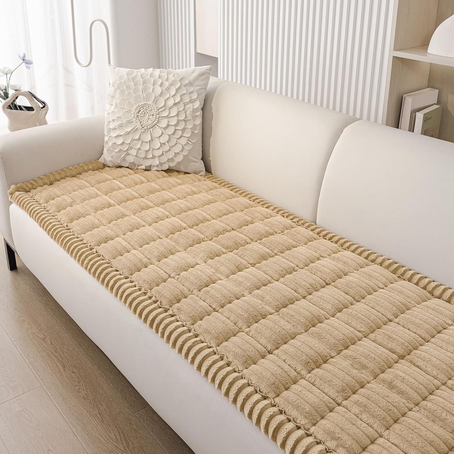 Smiry Couch Cover for Dogs Washable, Non Slip Fuzzy Pet Couch Covers for 3 Cushion Sofa Pet Friendly, Thick Soft Sofa Slipcovers Cushion Protector (Camel, 27.6" x 82.7")