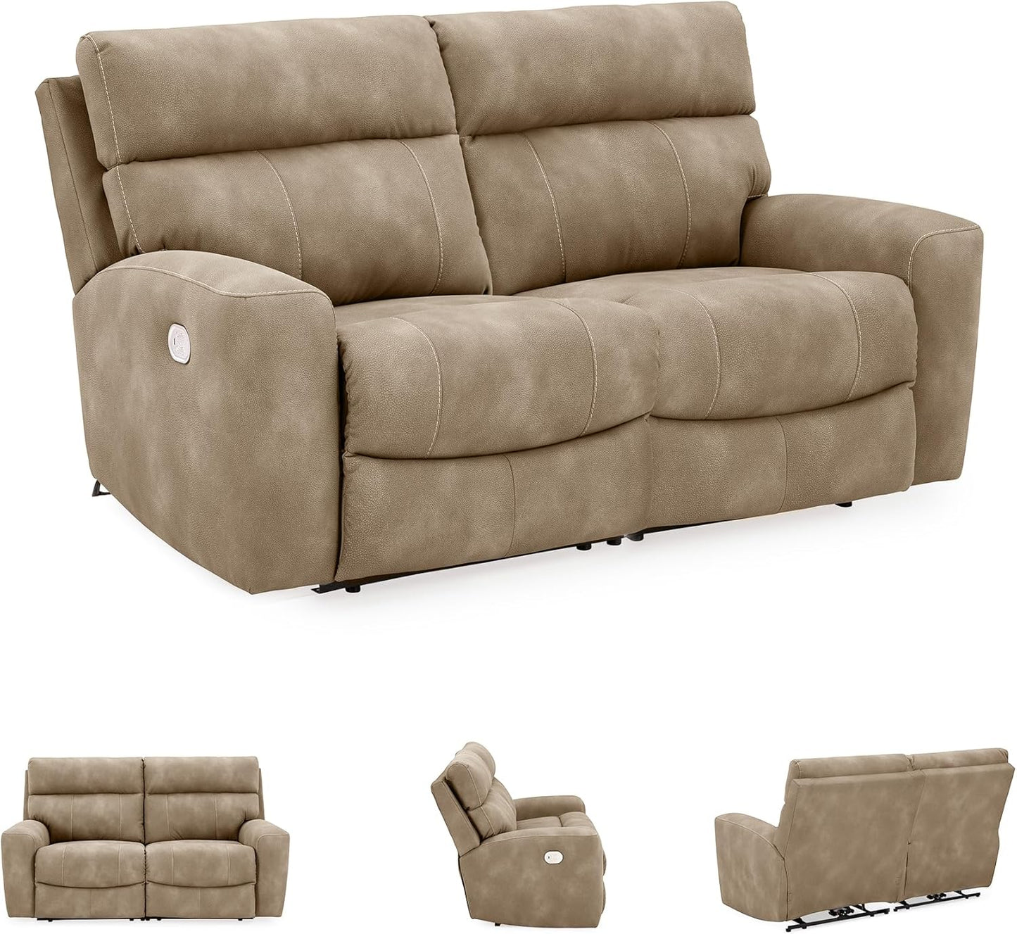 Signature Design by Ashley Next-Gen DuraPella Contemporary Faux Leather Modular Wall Hugger 2-Piece Power Reclining Sectional Loveseat with Adjustable Headrest and USB Ports, Light Brown