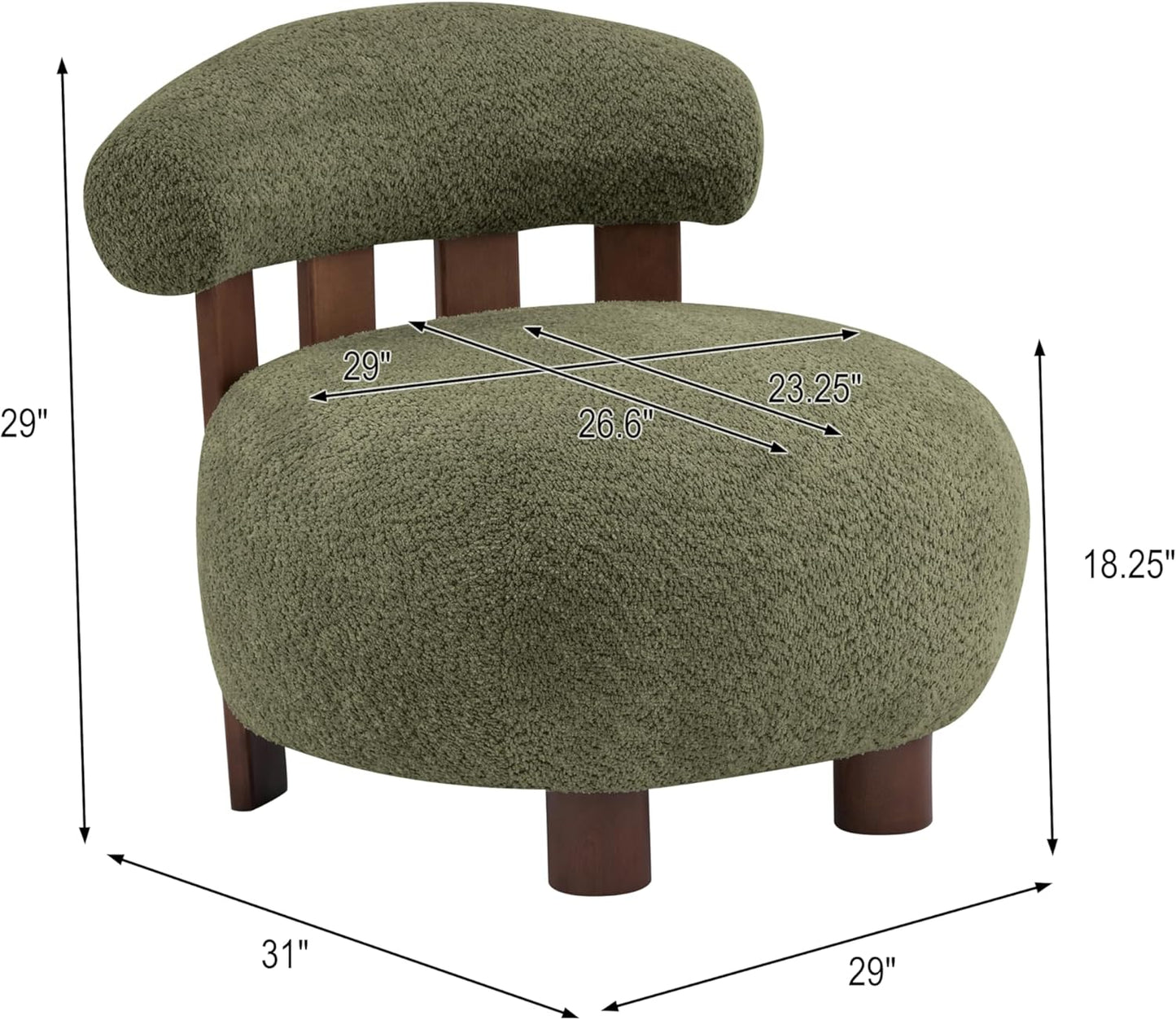 Christopher Knight Home Elvina Boucle Fabric Accent Chair, Solid Wood Single Lounge Sofa, Bedroom Comfy Reading Chair, for Modern Minimalist Style Living Room/Home Office, Olive Green