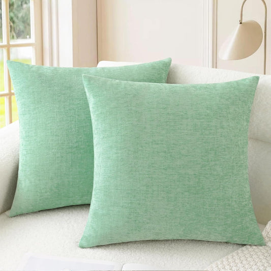 CaliTime Throw Pillow Covers Decorative 16 X 16 Inches Pack of 2 Cozy Chenille Cushion Cases for Couch Sofa Bed Living Room Home Grey Green