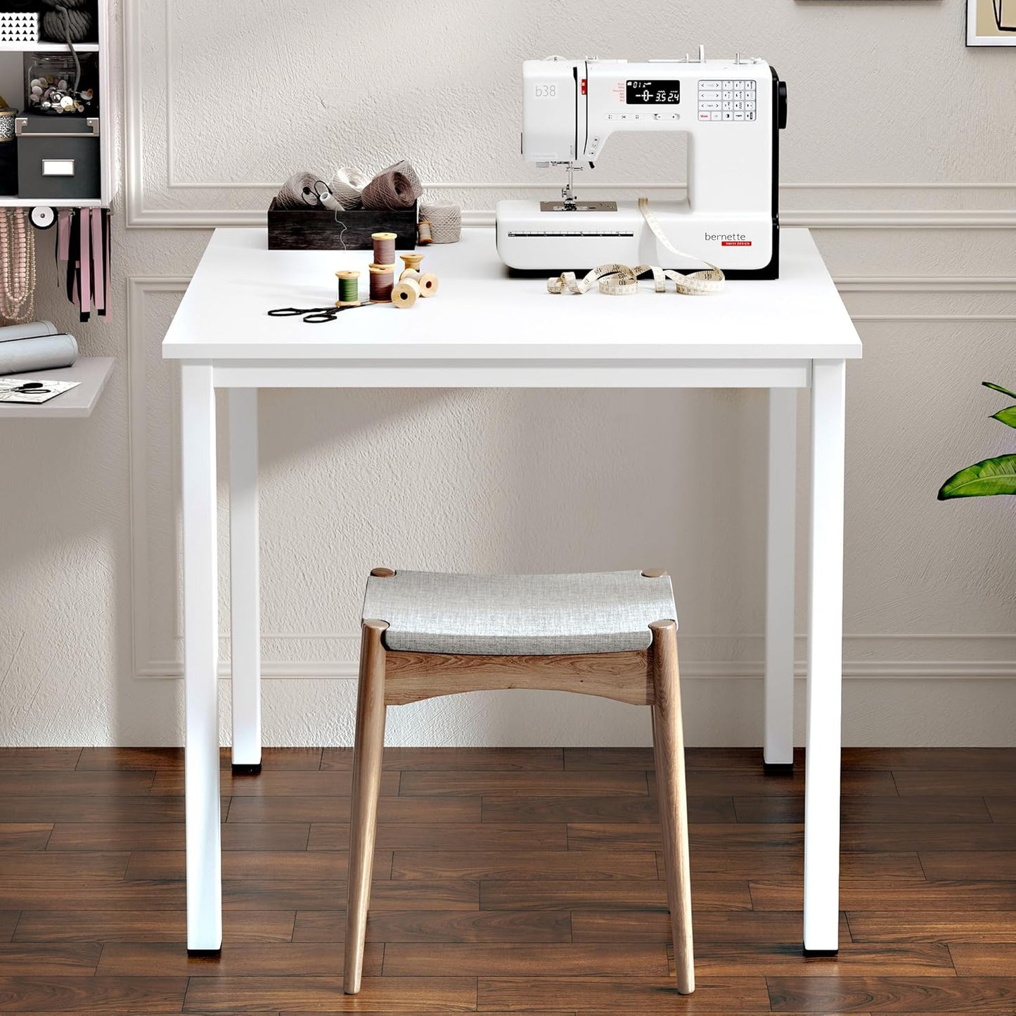 Need Small Square Dining Table- 31-1/2'' Sturdy and Heavy Duty Writing Desk for Small Spaces and Writing Table Desk Breakroom Table, White Color