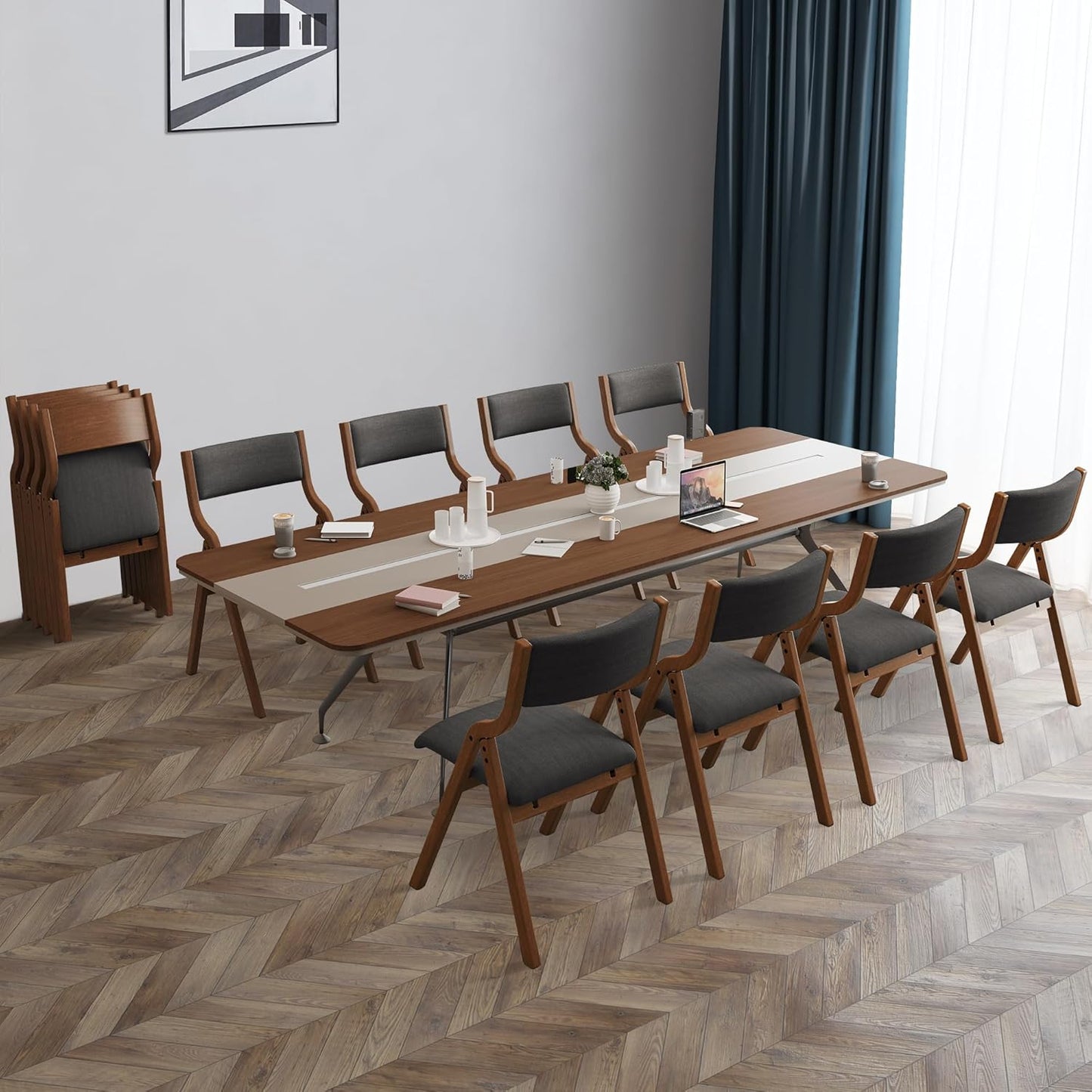 Folding Dining Chairs Set of 2, Upholstered Kitchen Chair with Padded Seat & Backrest, Modern Sidechair with Wood Legs,No Assembly Needed,Dark Grey+Walnut