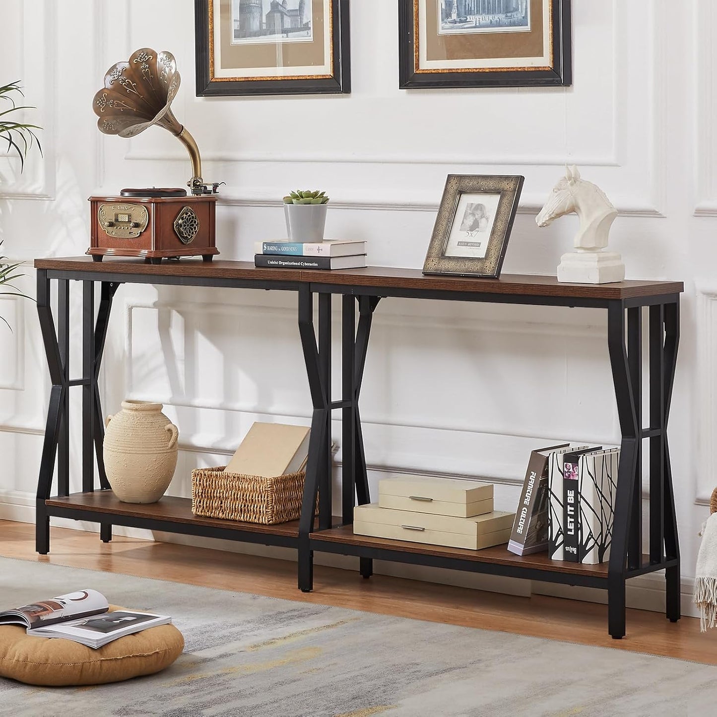 HOMISSUE Sofa Console Table, 70.9" Extra Long Sofa Table with 2-Tier Storage, Industrial Narrow Console Tables Behind Couch, Hallway Table for Entryway, Living Room, Rustic Brown