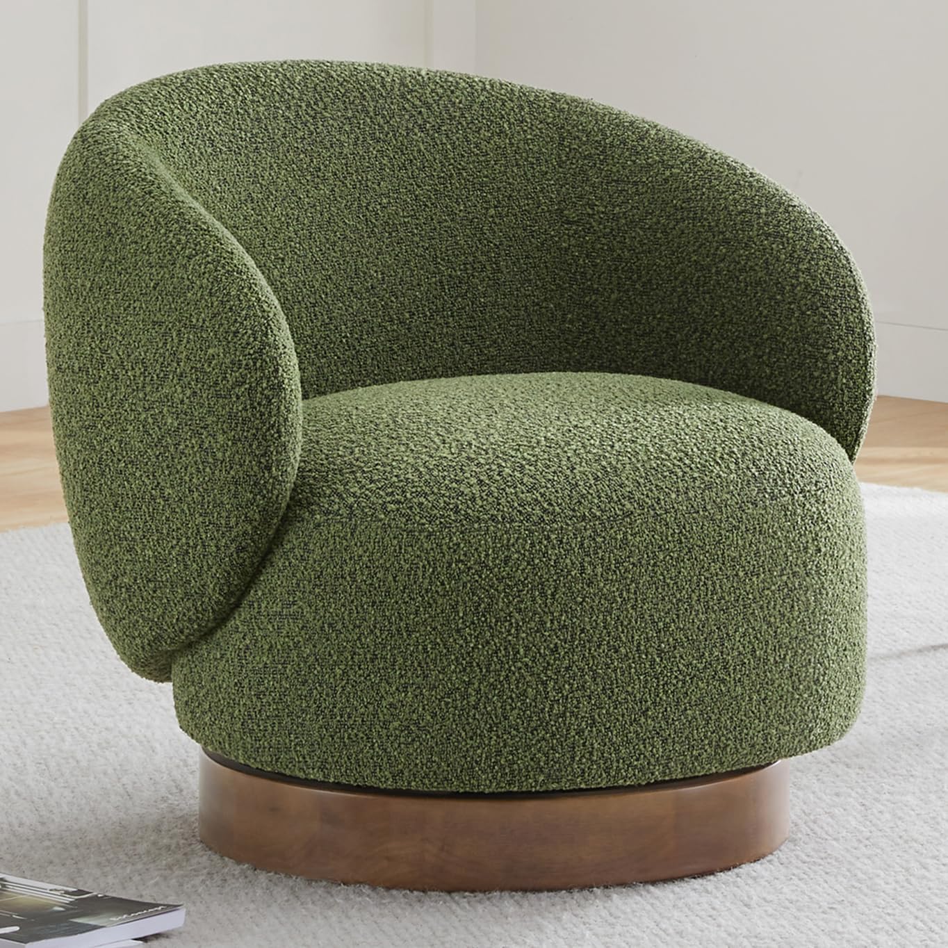 Swivel Accent Chair Round Barrel Armchair Upholstered Performance Fabric for Living Room Bedroom Waitingroom,1 Box,Moss Green