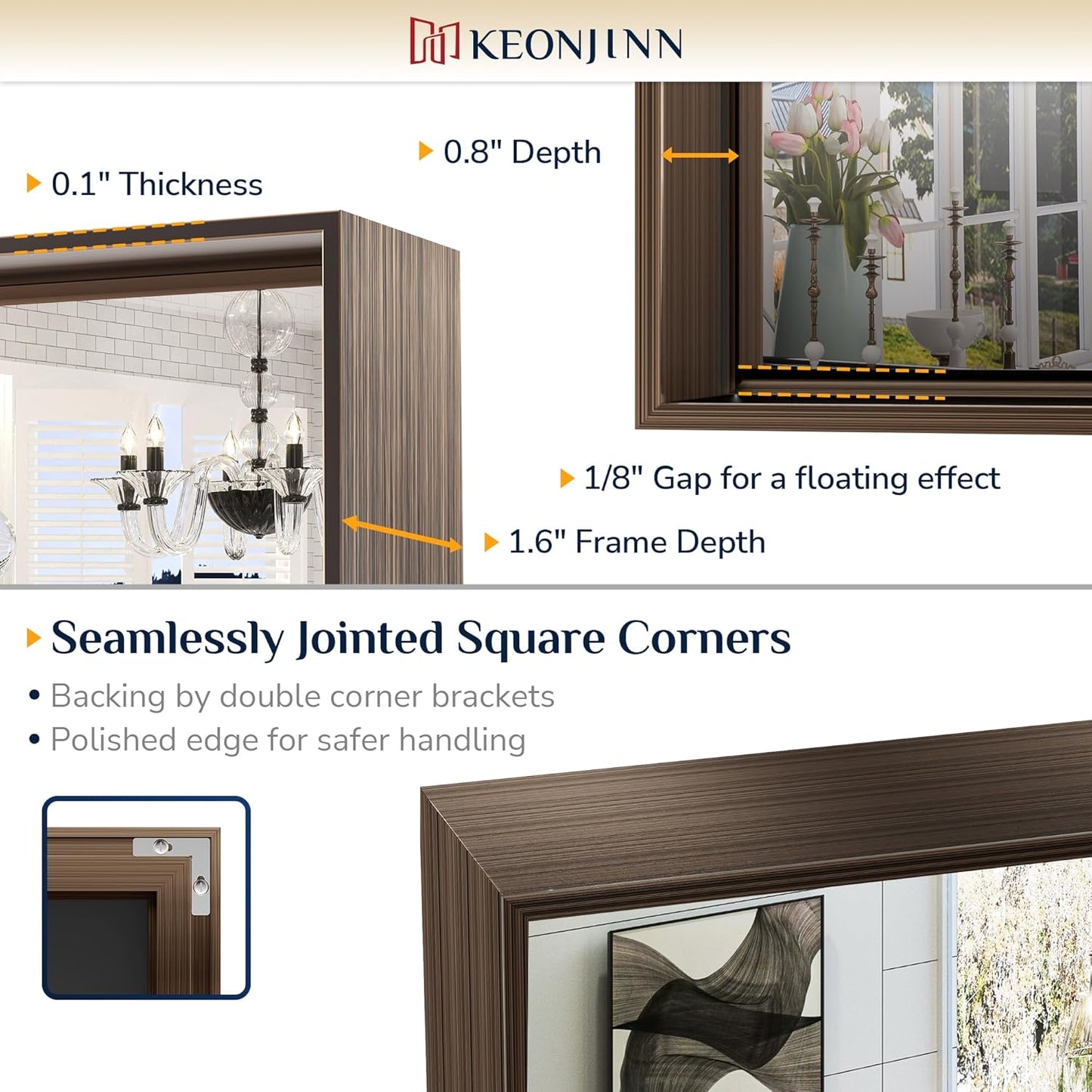 Keonjinn 30 x 36 Inch Brushed Bronze Bathroom Mirror, Metal Framed Rectangular Vanity Mirror for Wall, Square Corner, Modern Farmhouse, Rectangle Bathroom Mirrors for Over Sink(Horizontal/Vertical)