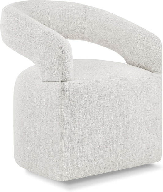 Upholstered Dining Chairs with Casters Modern Barrel Side Armchair with Rollers for Diningroom Bedroom Livingroom Reading Room, Beige, 1PCS