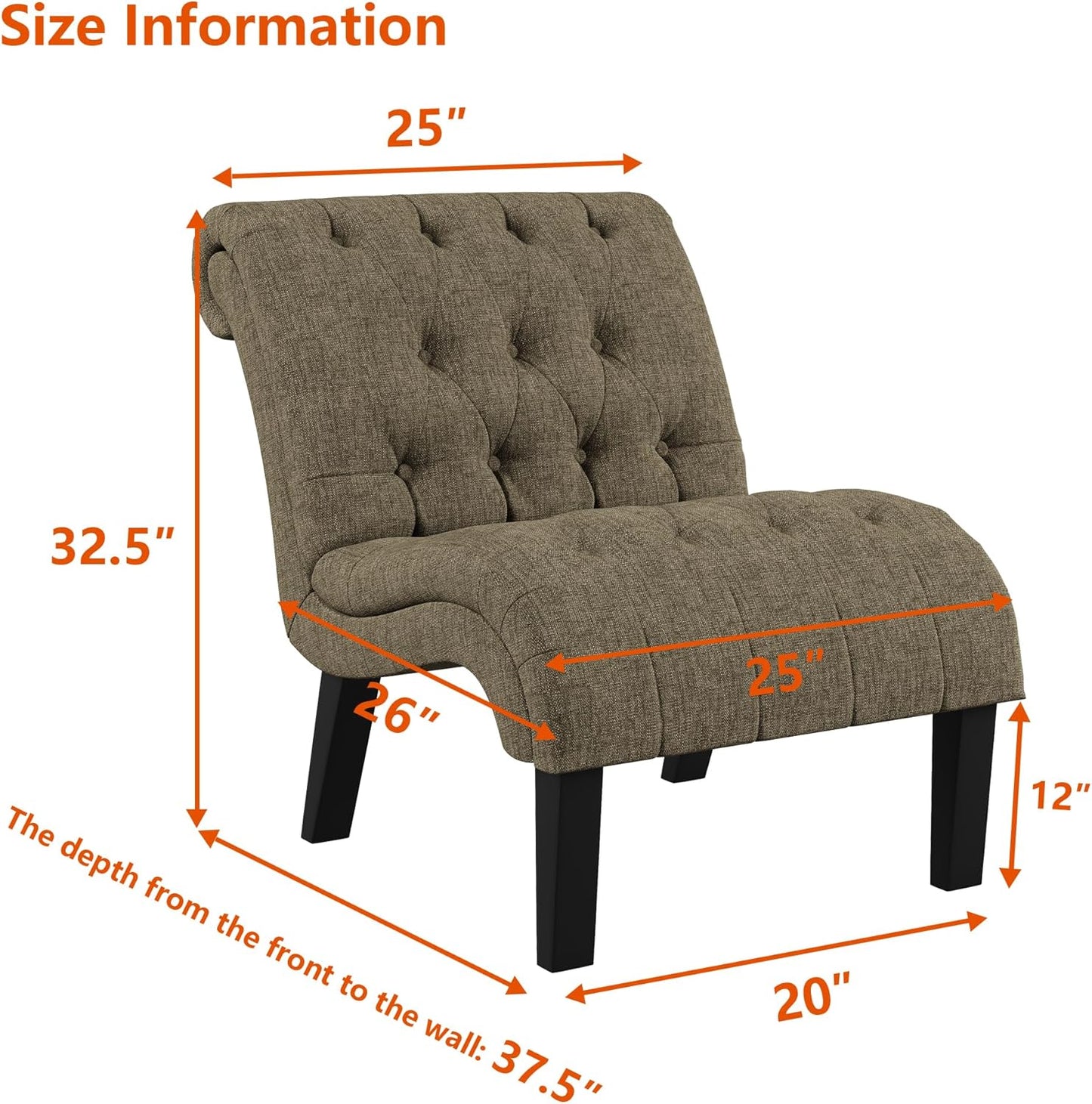 Yongqiang Accent Chair for Bedroom Living Room Modern Button Tufted Upholstered Armless Corner Chair with Wood Legs