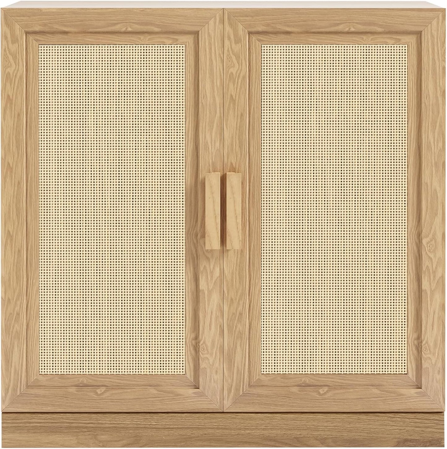 Buffet Cabinet, 2-Doors Sideboard Cabinet with Rattan Panels, Buffet Console Accent Table for Hallway Entryway Dining Room, 31", Oak