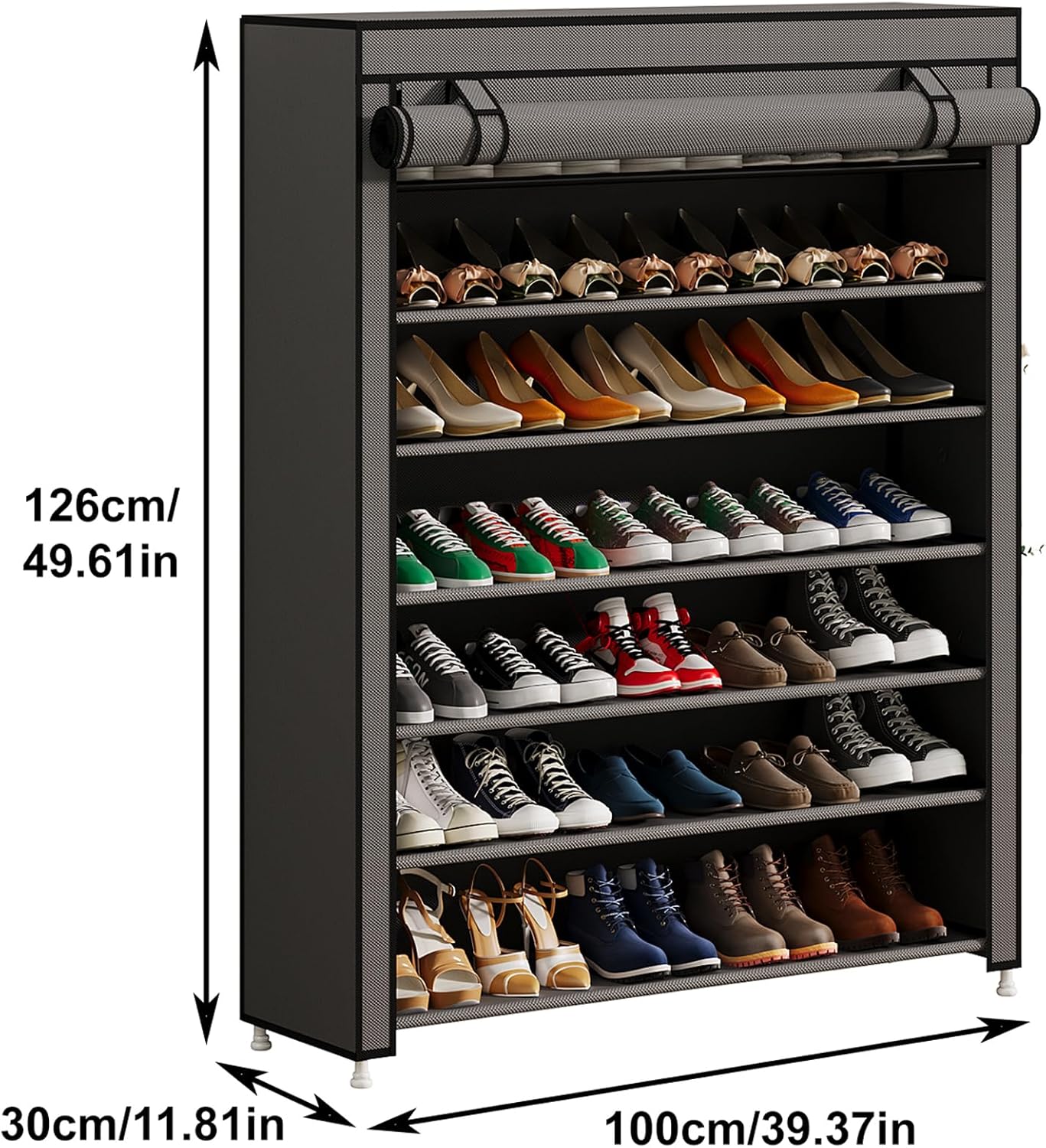 Calmootey 7 Tier Shoe Rack Organizer to Hold 35 Pairs, Portable Shoe Shelf with Nonwoven Fabric Cover for Closet Hallway, Bedroom, Entryway, Grey