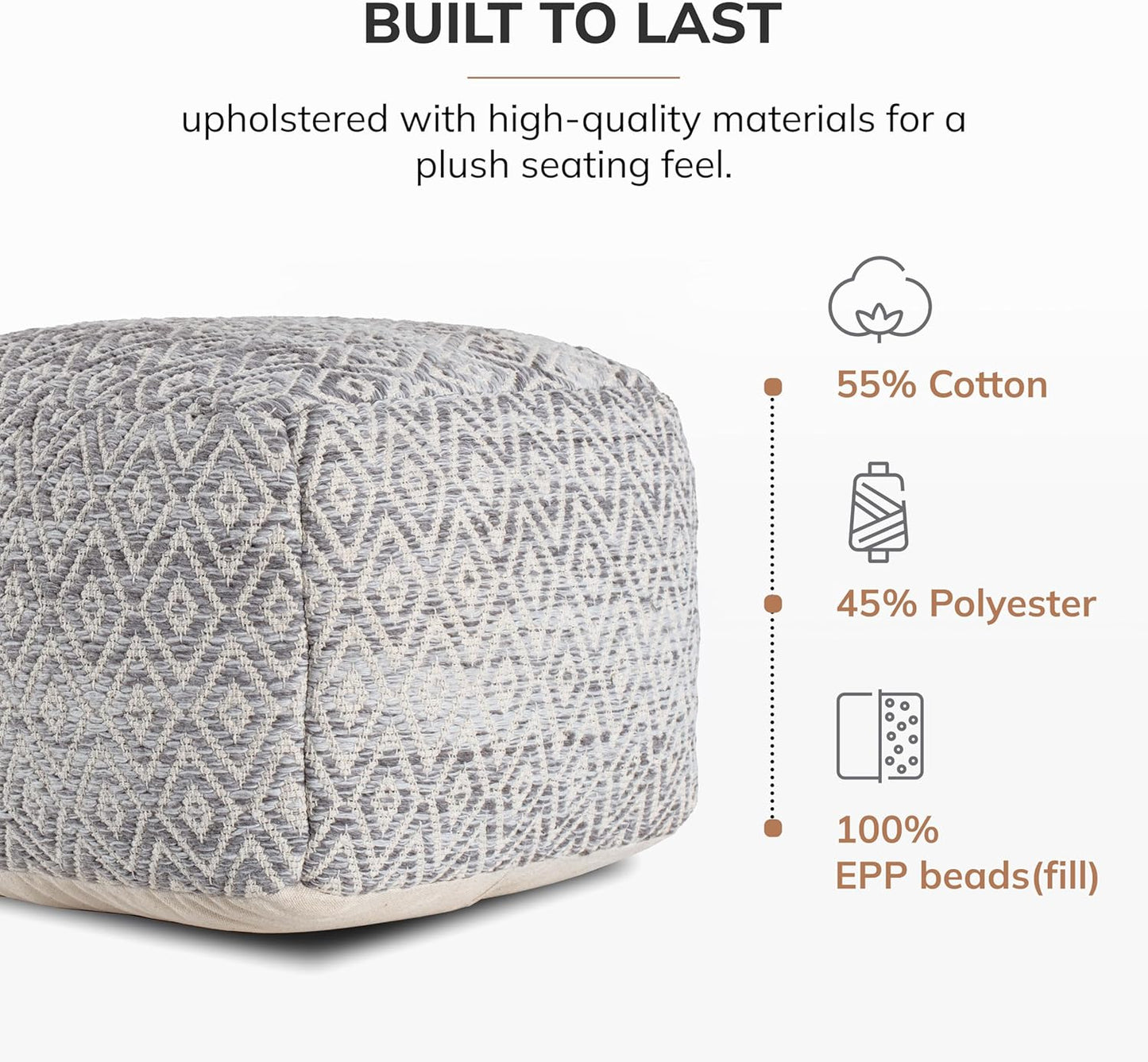 Anji Mountain 22"x22"x16" Handmade & Handcrafted Ottoman Pouf Comfortable Pouf Ottoman Foot Rest & Home Décor Accent for Living Room, Bedroom, Nursery, Kids Room, Patio