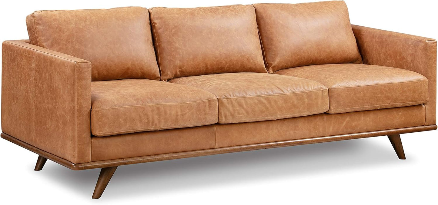 Poly & Bark Nolita Leather Couch - 85-Inch Sofa - Full-Grain Leather Sofa for Living Room with Feather-Down Topper - Living Room Couch - Pure-Aniline Vintage Italian Leather in Cognac Tan