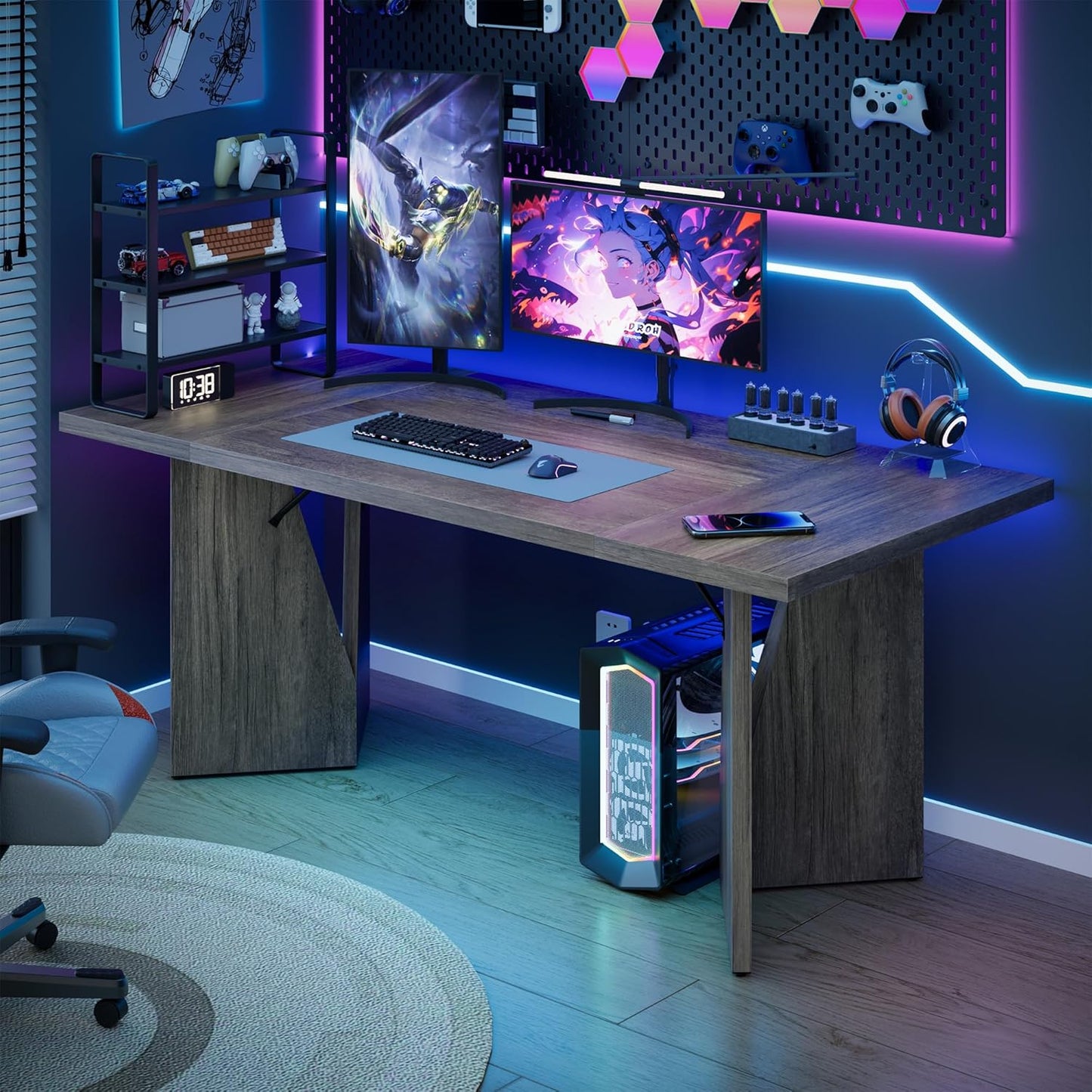 GarveeHome Dining Room Table 6, 70.9'' Rectangular Kitchen Table Dining Room Furniture with Sturdy Frame, Thickened Long Tabledesk and Dinner Desk for Party, Big Family, Flat Leg (Grey)