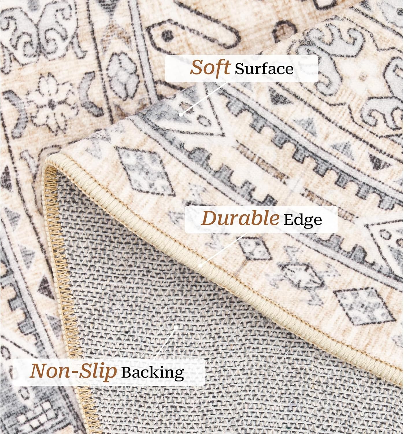 zesthome 8ft Round Rugs for Living Room, Non-Slip Washable Round Area Rugs, Ultra-Thin Large Circle Rugs, Soft Low Pile Rug for Bedroom, Kitchen - Vintage Stain Resistant Round Rug (Beige,8'x8')