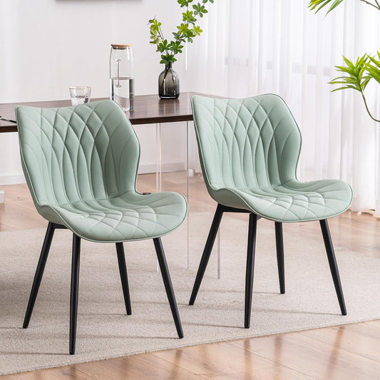 YOUNIKE Dining Chairs Set of 2, Upholstered Faux Leather Dining Room Chairs with Wing Back and Metal Legs, Mint Green