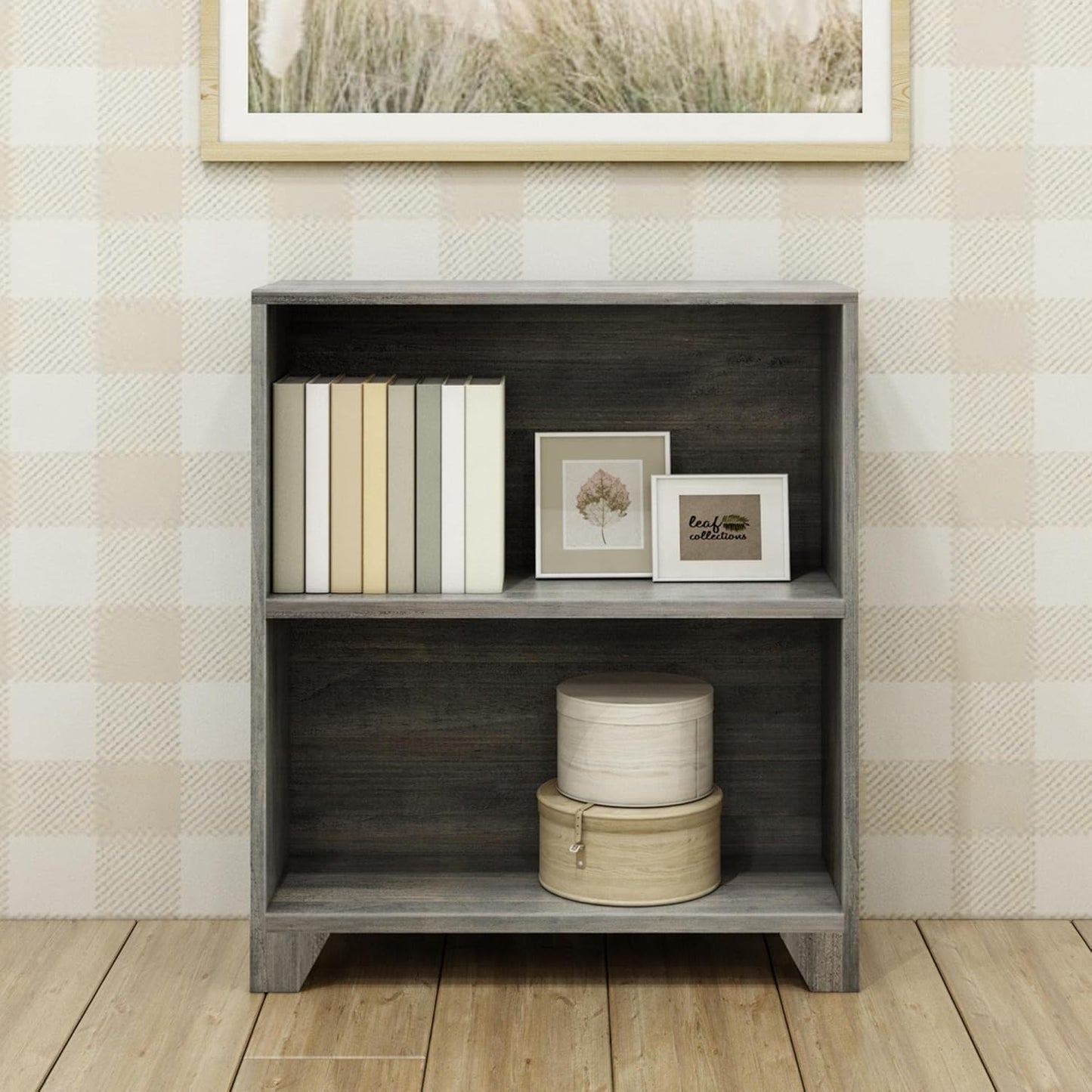 Max & Lily Modern Farmhouse 2-Shelf Bookcase, Solid Wood Bookshelves for Kids Bedroom, Driftwood