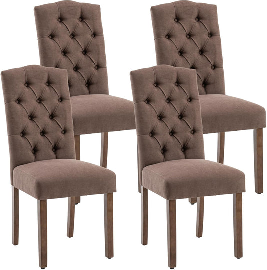 Tufted Upholstered Parsons Dining Chair Set Fabric Diner Accent Stylish Modern Kitchen Living Room with Button Sturdy Solid Wood Legs