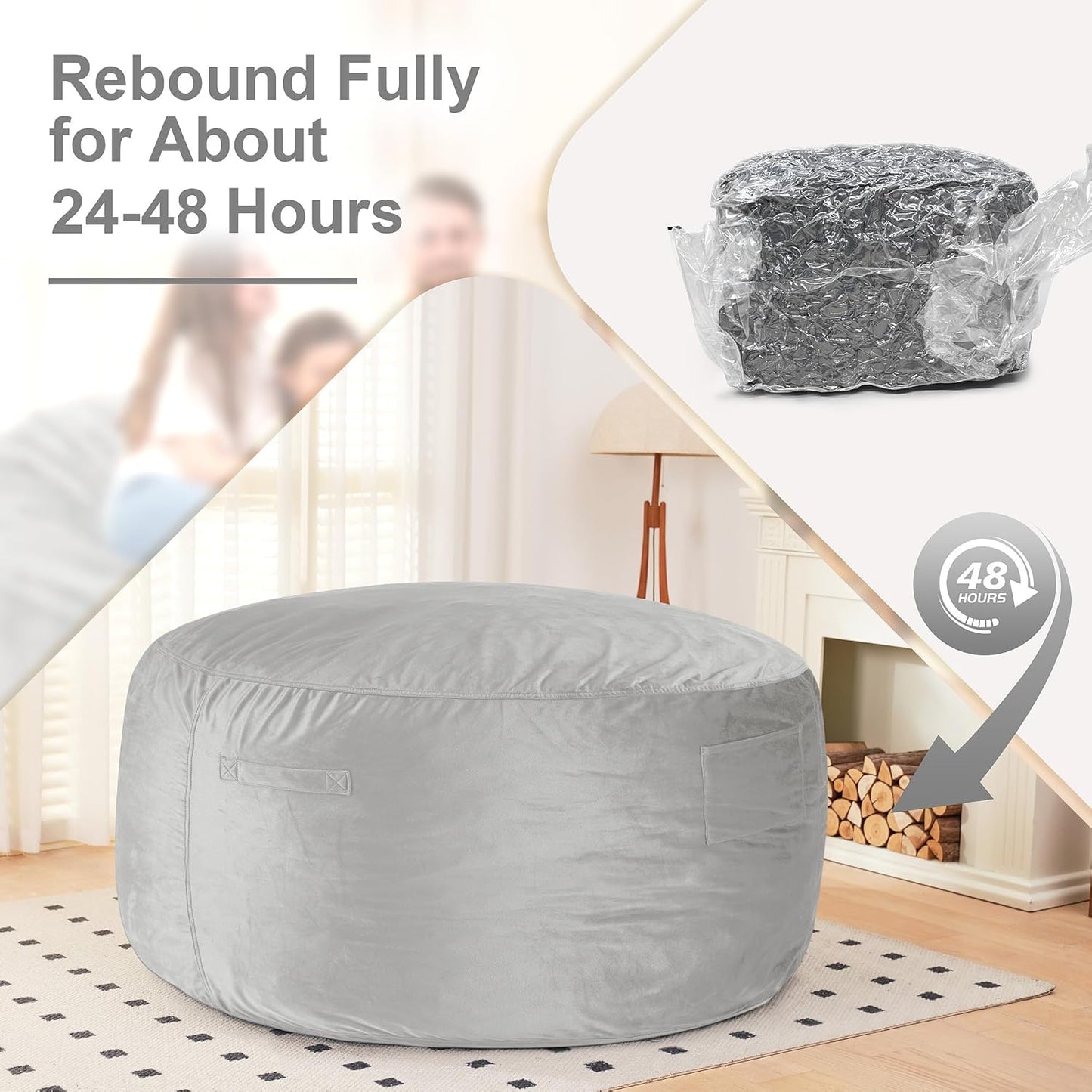 HABUTWAY Bean Bag Chair: Giant 6' Memory Foam Furniture Bean Bag Chair with Microfiber Cover - 6Ft,Light Grey