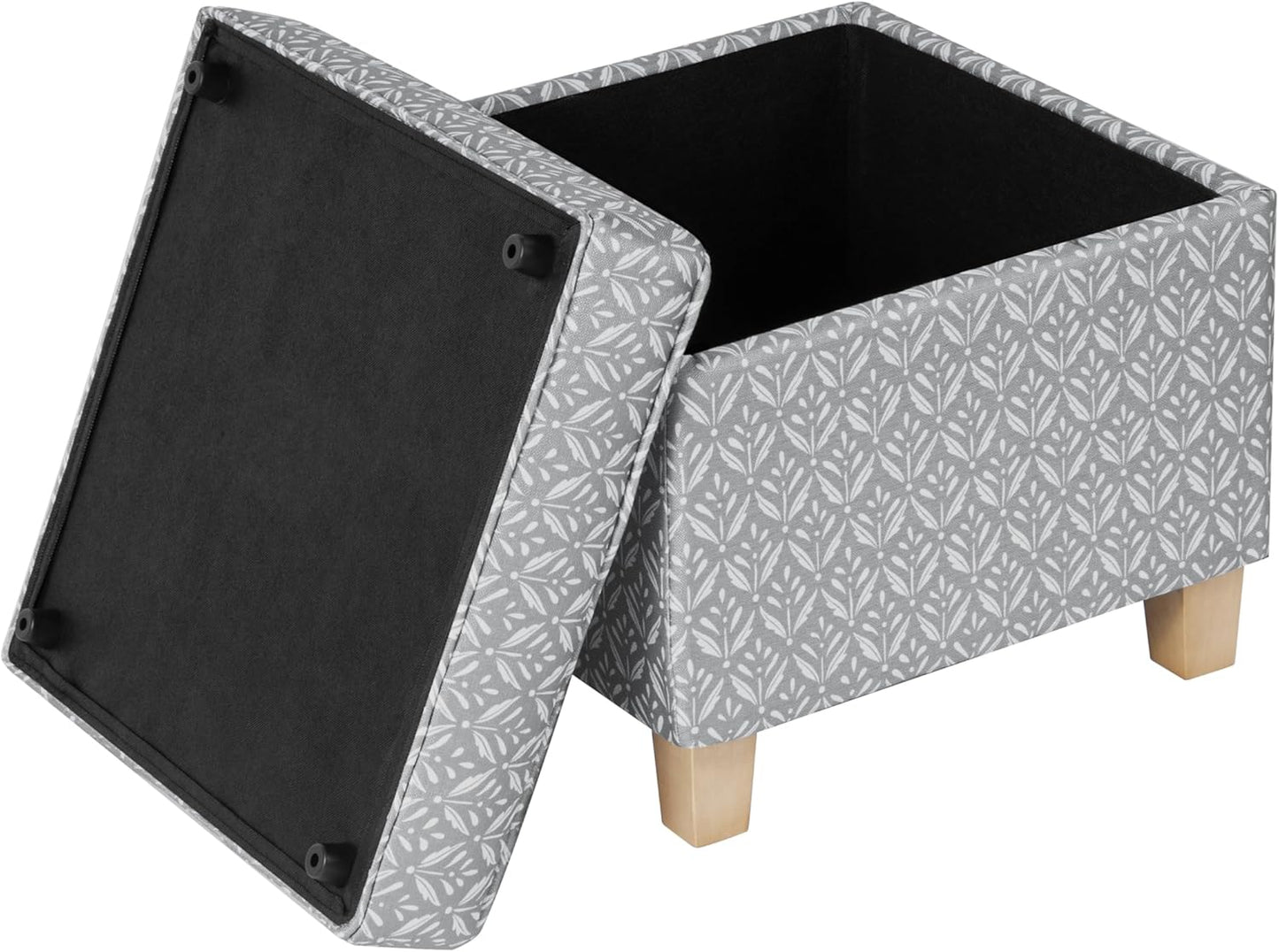 HomePop Home Decor | K7342-A873 | Classic Square Storage Ottoman with Lift Off Lid | Ottoman with Storage for Living Room & Bedroom, Light Grey Print, Large
