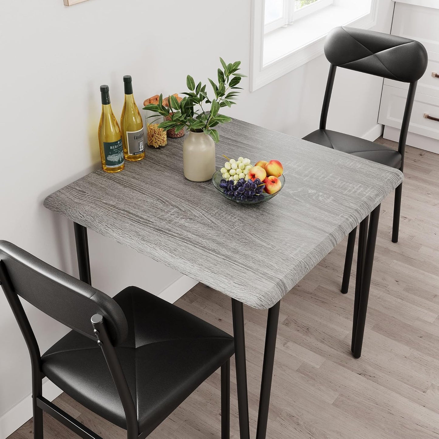 GarveeHome Dining Table Set for 2, Kitchen Table with Upholstered Chairs for Kitchen Room and Small Spaces (Grey, Table with 2 Chairs)