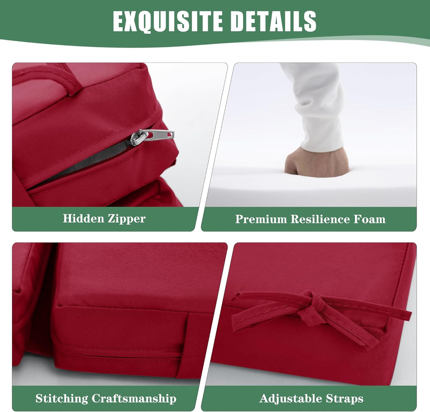 Chaise Lounge Cushions Outdoor - Waterproof and Fade Resistant Sun Lounger Replacement Cushions - Patio Lounger Pads with Removable Cover for Pool, Deck, Lawn, 72 x 21 x 3 Inch, Red