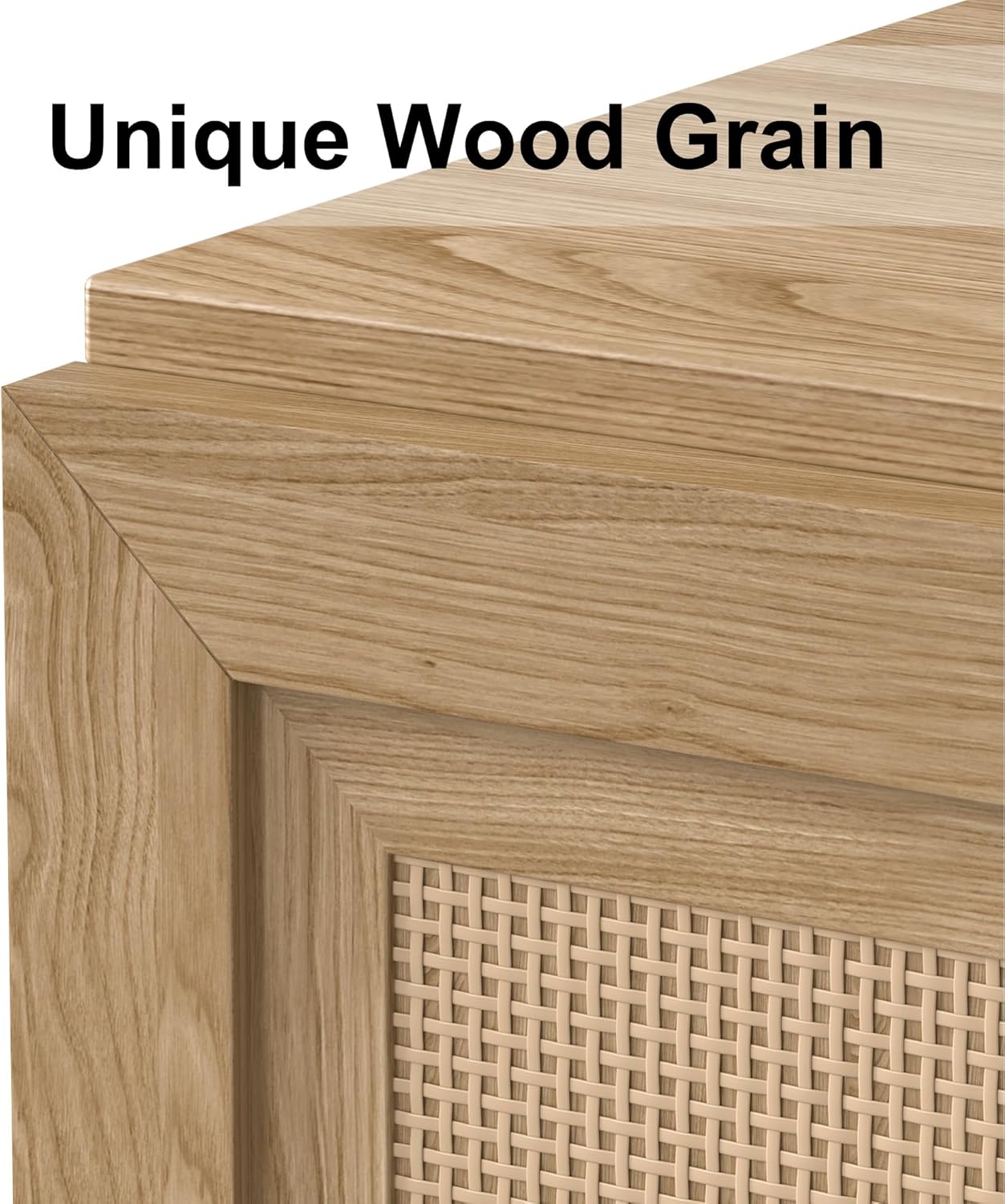 Buffet Cabinet, 4-Doors Sideboard Cabinet with Rattan Panels, Buffet Console Accent Table for Hallway Entryway Dining Room, 62", Oak