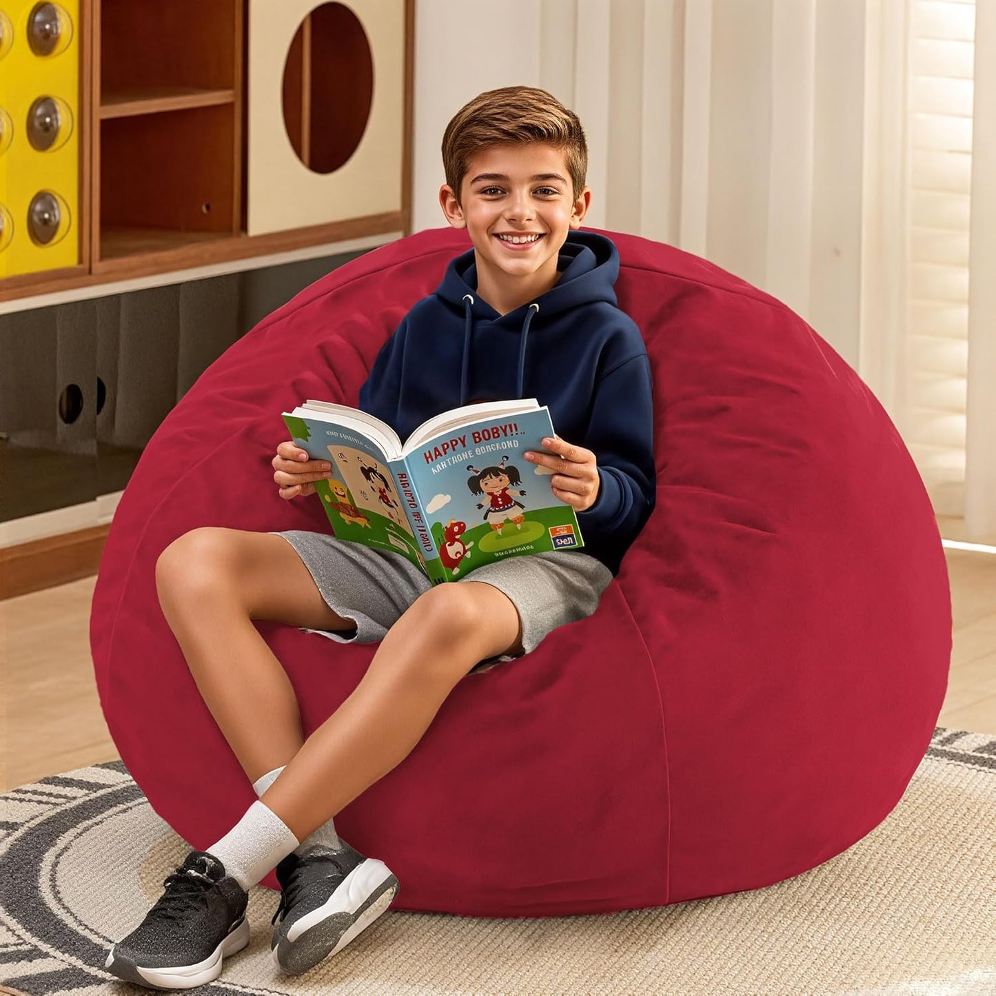 HABUTWAY 2FT Bean Bag Chair, 2' Beanbags Small Bean Bag Chairs with Filling, Teardrop Bean Bag Chair Luxurious Velvet Ultra Soft Fur with Removable Cover (Red)