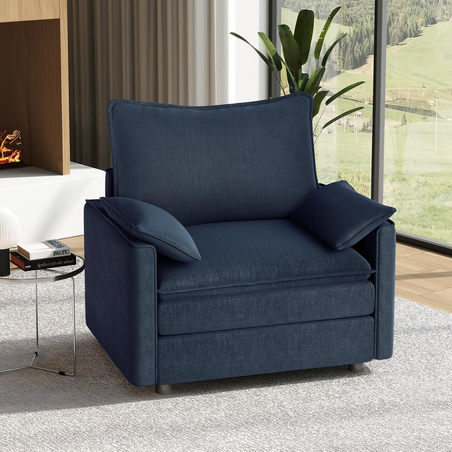 Vesgantti 40" Single Seat Sofa, Comfy Cloud Couch Deep Seat Upholstered Couch Chenille Modern Sofa with Armrest Pillow, Easy Assembly for Living Room, Bedroom and Apartment, Blue