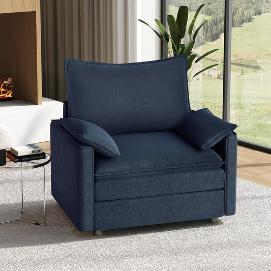 Vesgantti 40" Single Seat Sofa, Comfy Cloud Couch Deep Seat Upholstered Couch Chenille Modern Sofa with Armrest Pillow, Easy Assembly for Living Room, Bedroom and Apartment, Blue