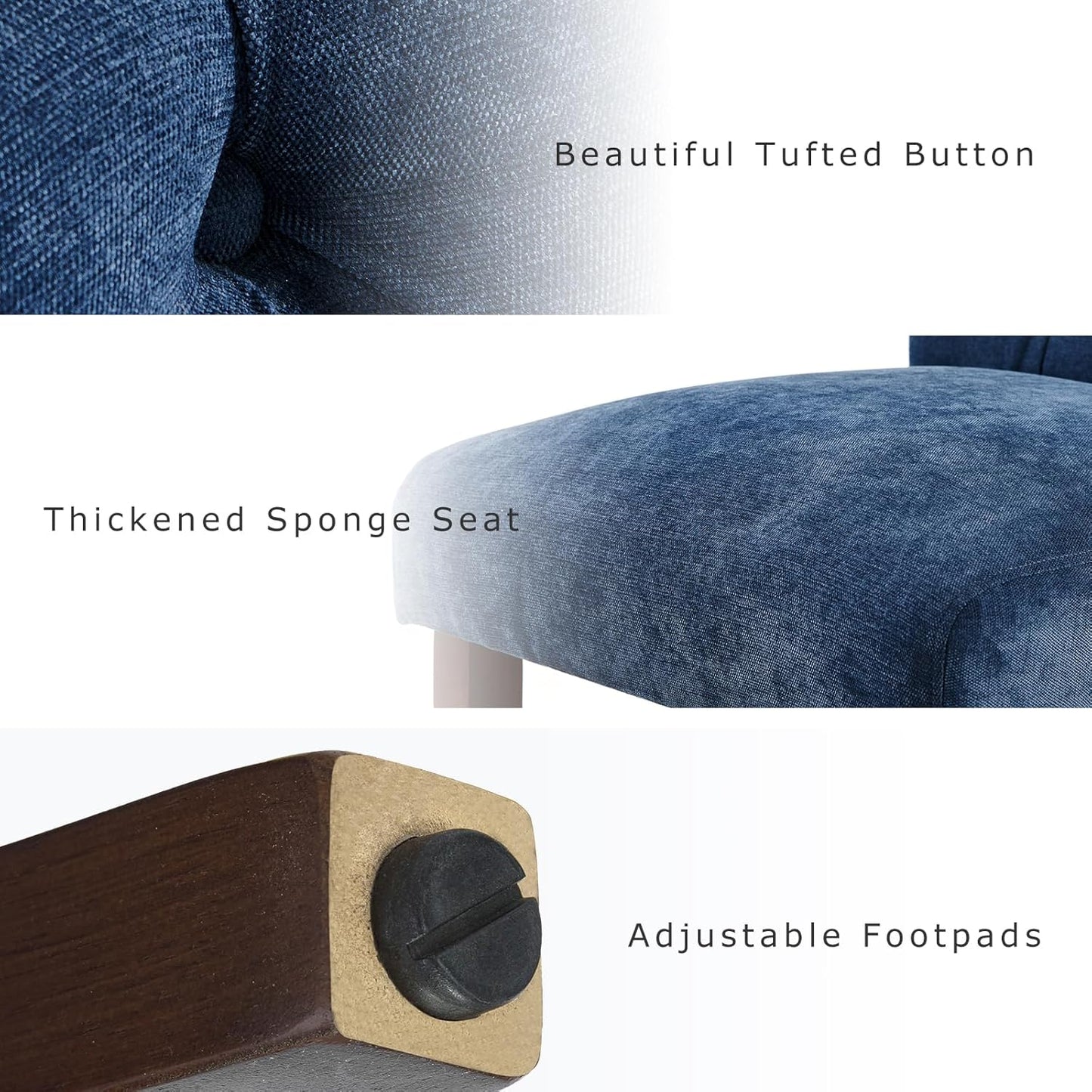 COLAMY Button Tufted Dining Chairs Set of 6, Parsons Upholstered Fabric Dining Room Chairs Kitchen Chairs with Wood Legs and Padded Seat, Blue