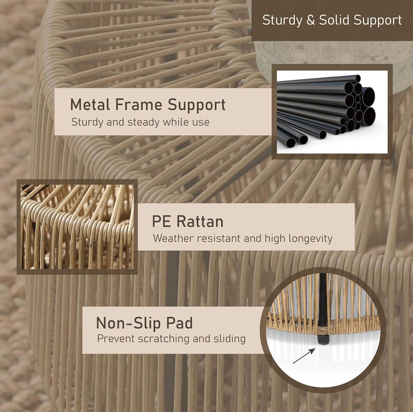 Muse & Lounge Co. Ysar Boho Rattan Round Coffee Table Outdoor with Metal Frame, All-Weather and Rust Resistant, Handcrafted Coastal Furniture for Patio, Poolside, Garden, Yard, Natural Brown