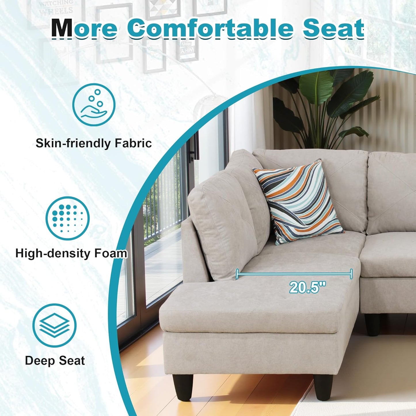 97" Oversized Sectional Couch, L Shaped Couch with Storage Ottoman, Modern Modular Sofa with Deep Seat, Sectional Couches for Living Room and Office, Off-White (Flannelette)