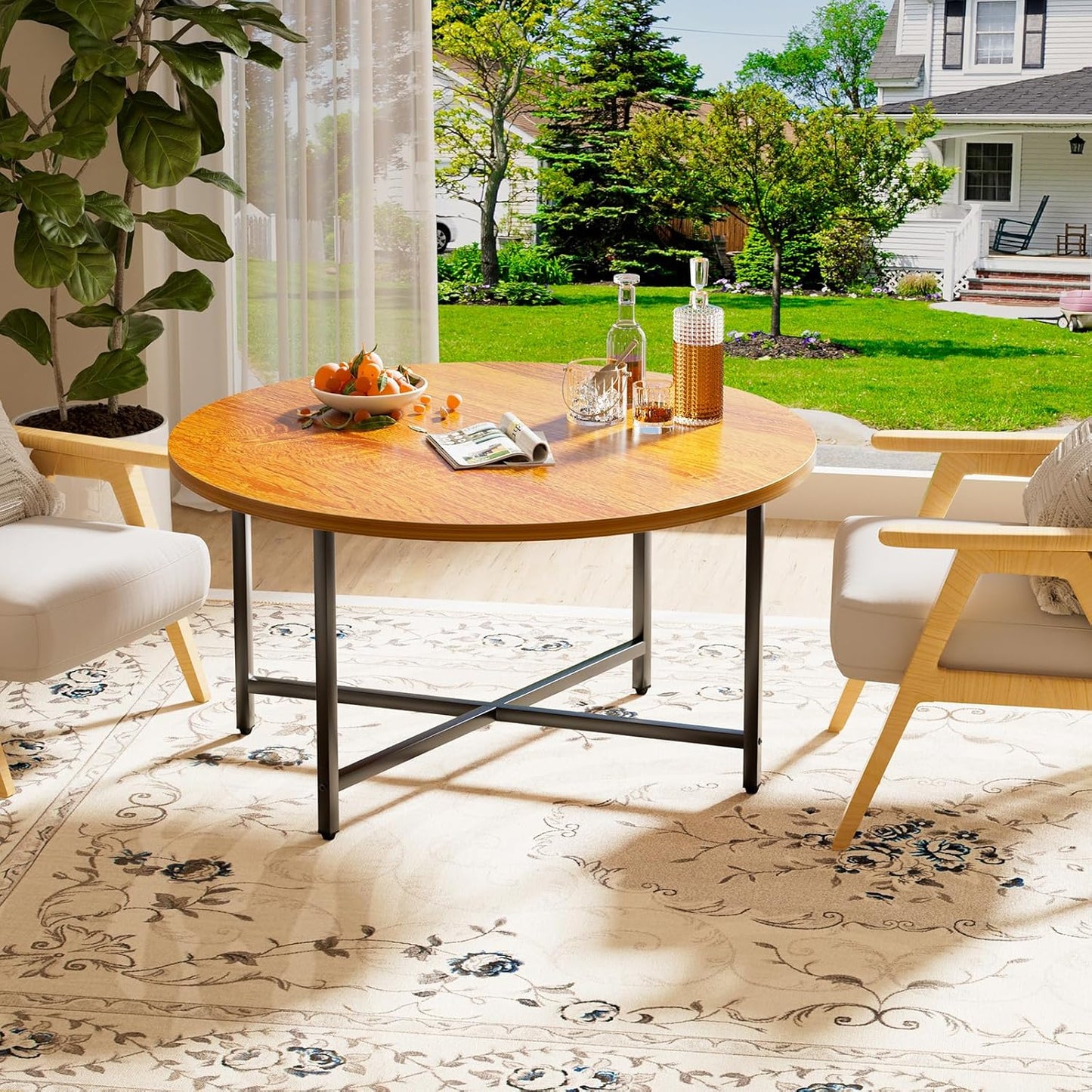 Round Coffee Table, 31.5" Circle Coffee Table，Modern Round Coffee Tables Living Room, Large Coffee Table Round for Indoor & Outdoor Use, Office, Patio or Garden, Warm Brown (31.5" D*17.7" H)