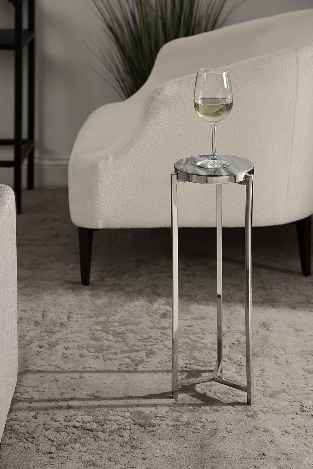 Kate and Laurel Aguilar Modern Drink Table; 9 x 9 x 23; Gray and Silver; Genuine Marble Accent Table for Small Spaces