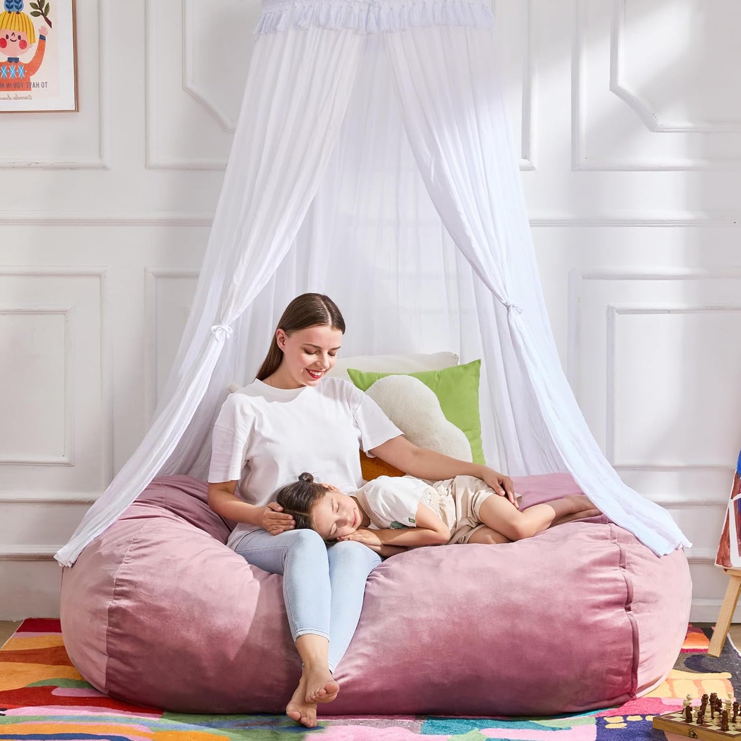 Hobestluk 4FT Bean Bag Chair Large Beanbag with Removable Cover Adult Bean Bag Chair with Portable Handle Desgin for Living Room Bedroom (Pink, 4FT)