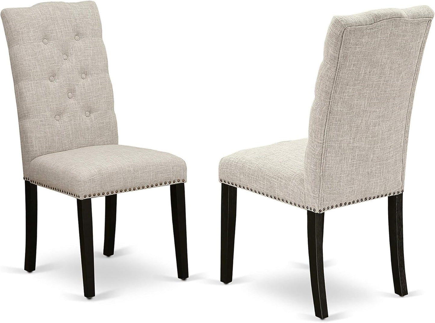 East West Furniture X697EL635-7 7 Piece Dining Room Furniture Set Consist of a Rectangle Dining Table with X-Legs and 6 Doeskin Linen Fabric Upholstered Chairs, 40x72 Inch, Multi-Color