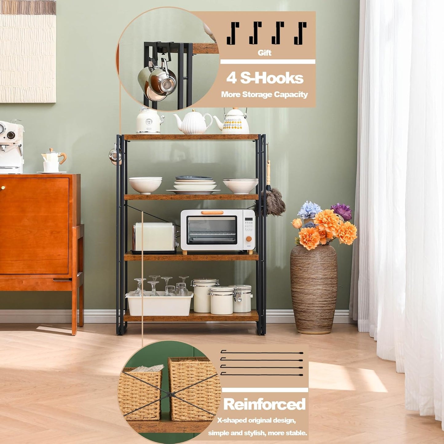 HCHQHS Bookshelf, 4-Tier Industrial Bookcase, Rustic Open Book Shelf, Freestanding Tall Bookshelves with Metal Frame