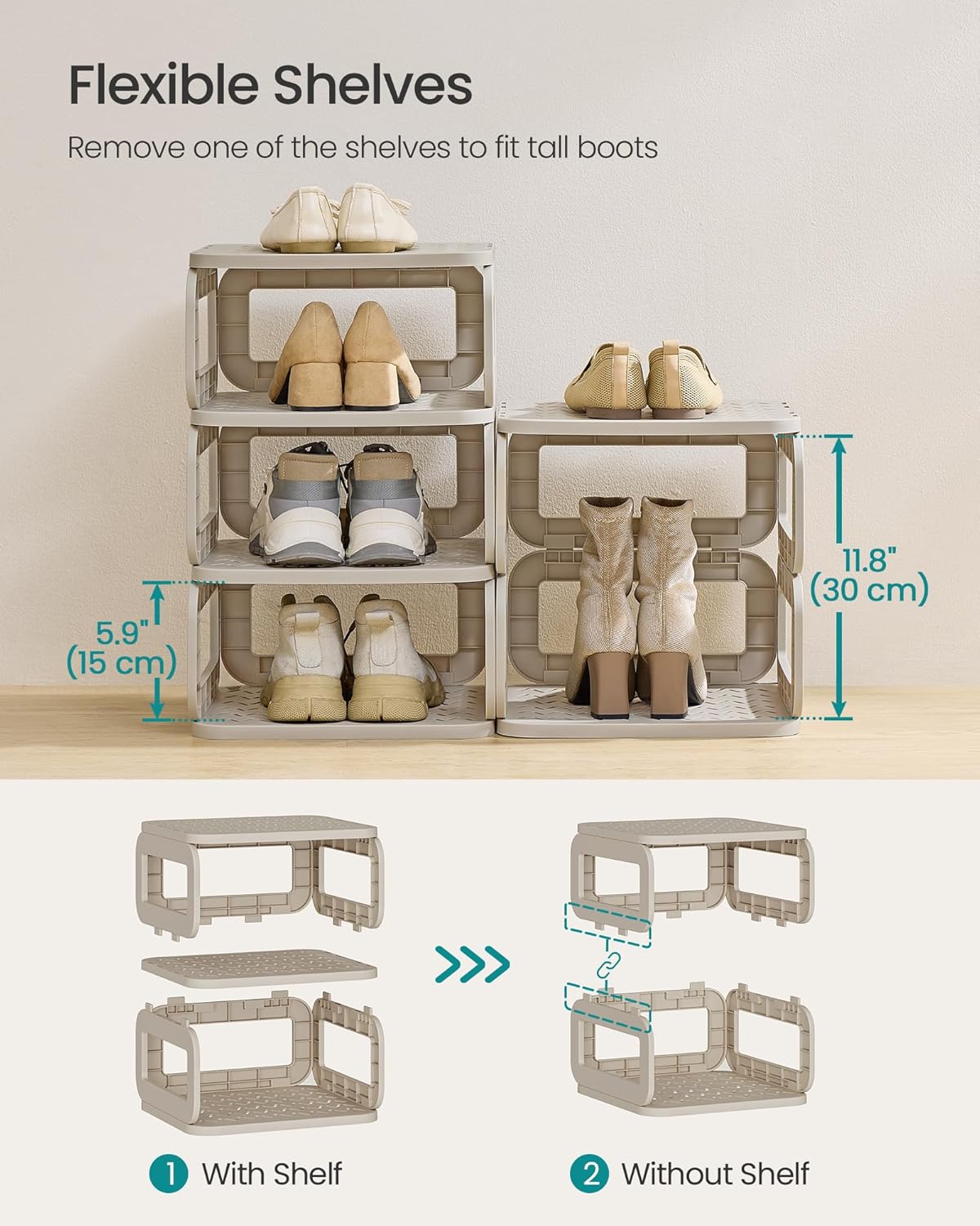 SONGMICS Shoe Rack, Shoe Organizer, 6 Shelves, Shoe Storage, Narrow Shoe Shelf, Open Shelf for Entryway, Living Room, Bathroom, Space-Saving, Cappuccino Beige ULPC037K01