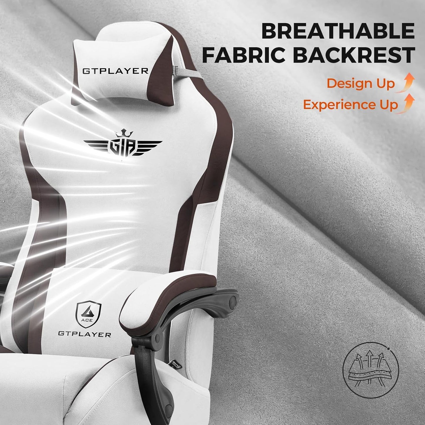 GTPLAYER Gaming Chair Fabric with Footrest, Big and Tall Game Chair High Back Computer Office Chair with Lumbar Support for Adults, Ergonomic Swivel Games Chair with Cushion Gaming Brown