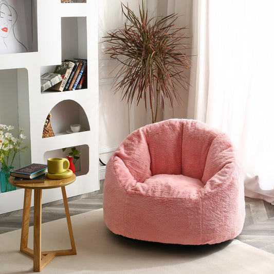 N&V Medium Shell Bean Bag Chair, Adult Size Bean Bag Sack, Foam Filling, Includes Removable and Machine Washable Cover, 37in, Soft Faux Fur, Pink
