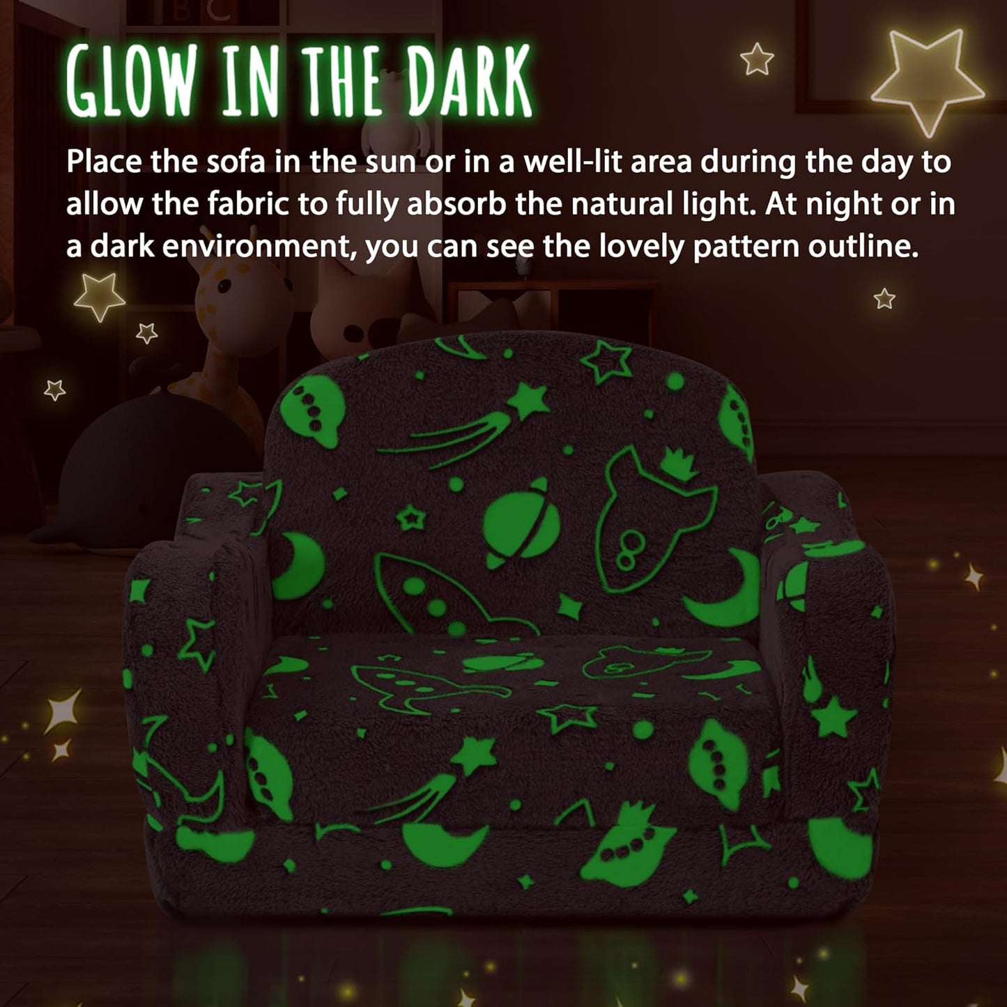 Thick Comfy Toddler Chair and Couch for Kids,2-in-1 Soft Plush Fold Out Sofa for Children,Convertible Couch to Lounger for Toddler