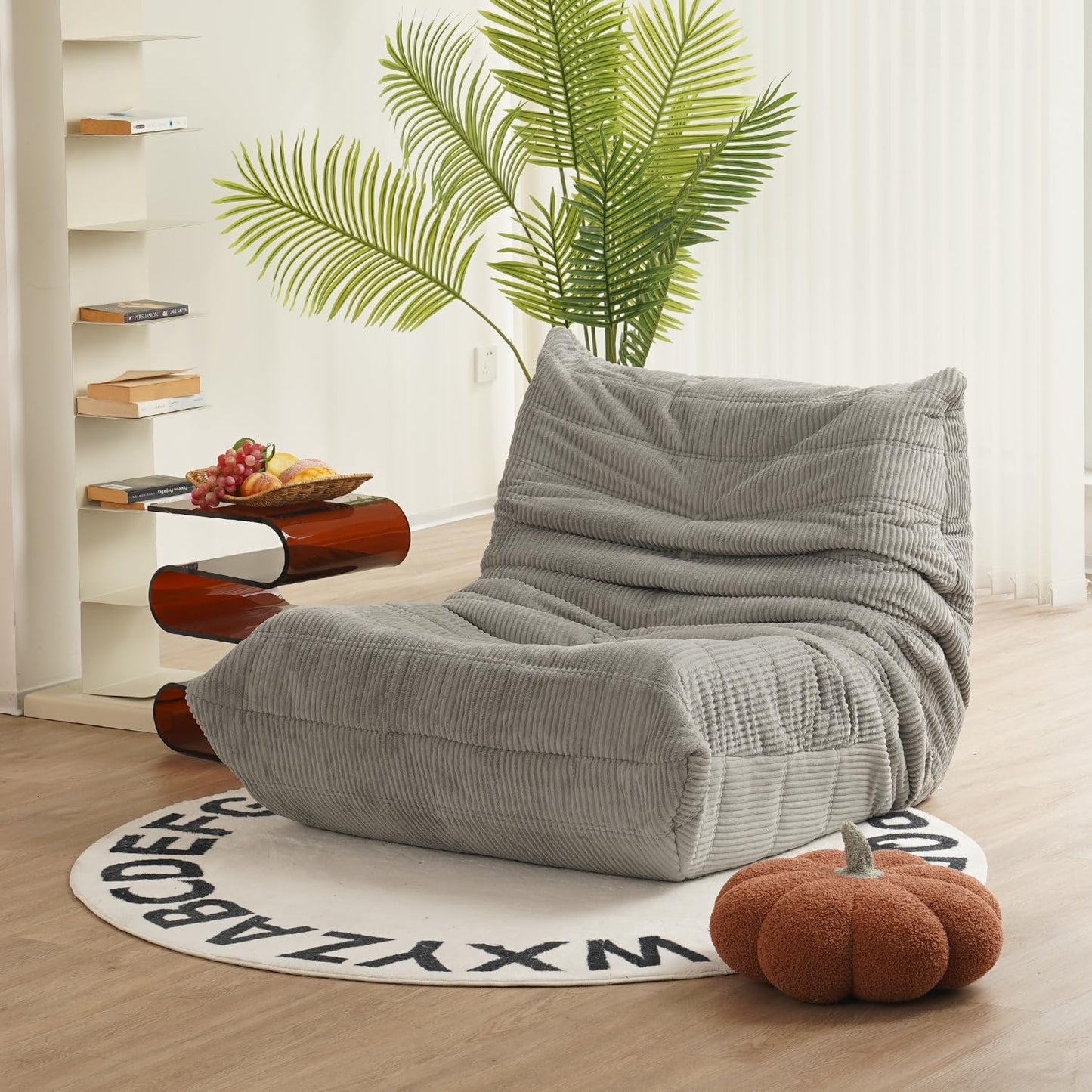 N&V Fireside Armless Floor Sofa, Mid Century Soft Premium Corduroy Lounge Chair, Foam Accent for Living Room Bedroom and Office, Harbour Grey