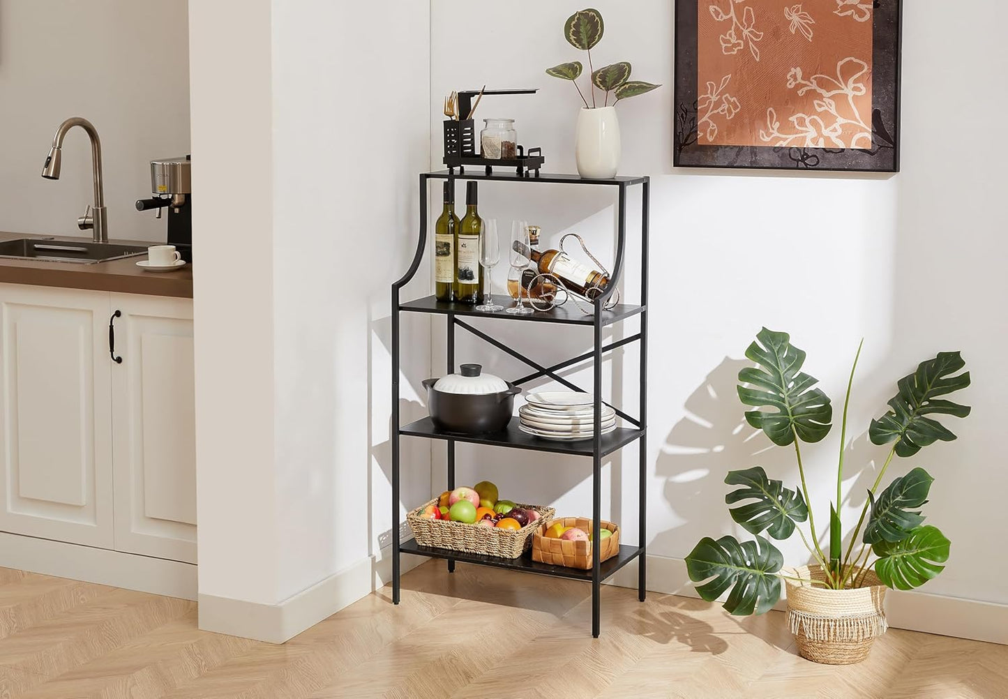 4 Tier Bookshelf, Entryway Standing Shelf Units with Storage, Small Bookcases with Open Shelves, Home Storage Shelving for Bedroom, Study, Living Room, Wood Black