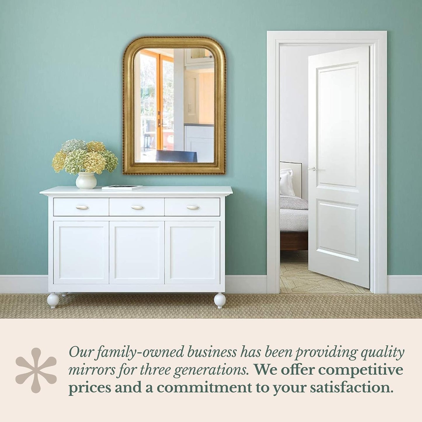 Hamilton Hills 40" x 30" Classic Gold Mirror - Rich Framed Top Round Corner- Thick Arched Top Rich Wall Mirror - Vanity for Bathroom Decor, Bedroom, Living Room - Hangs Horizontal or Vertical