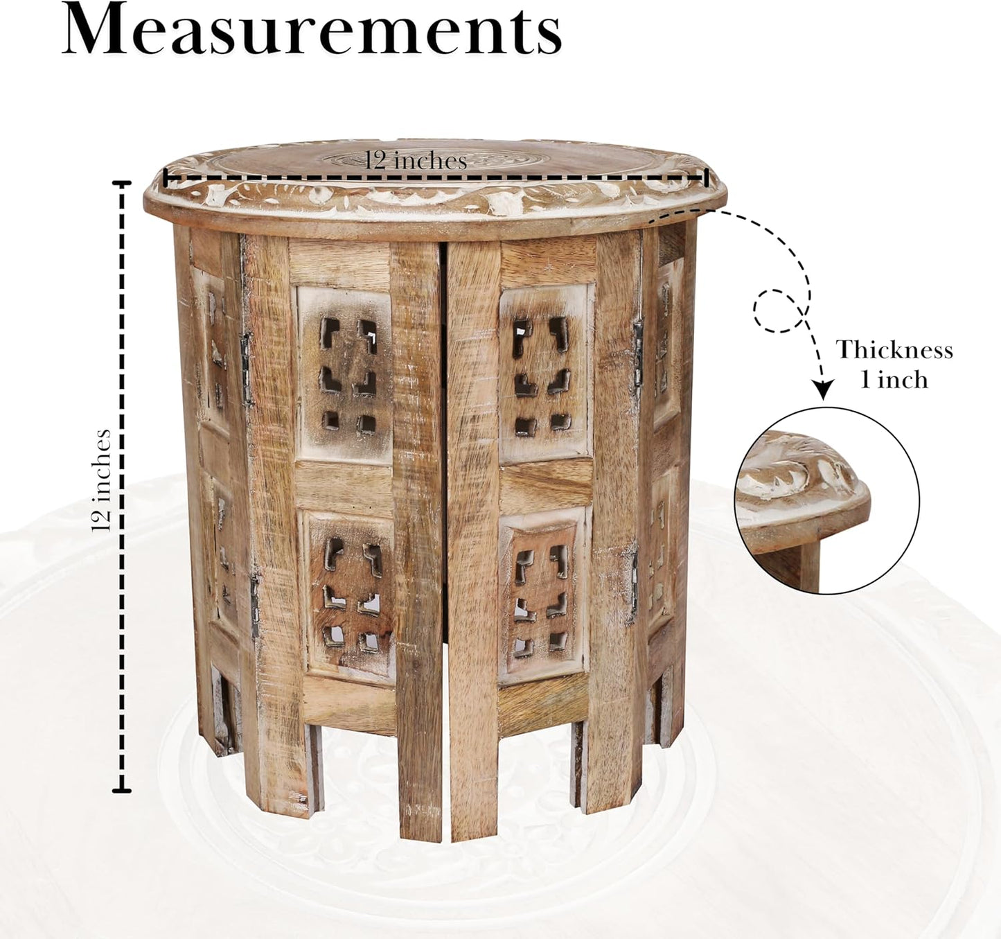 Versatile Octagonal Wooden Table – 12" Round Top, 12" Height – Rustic White-Wash Coffee Table, Side Table, or End Table for Living Room, Bedroom, or Kids’ Room