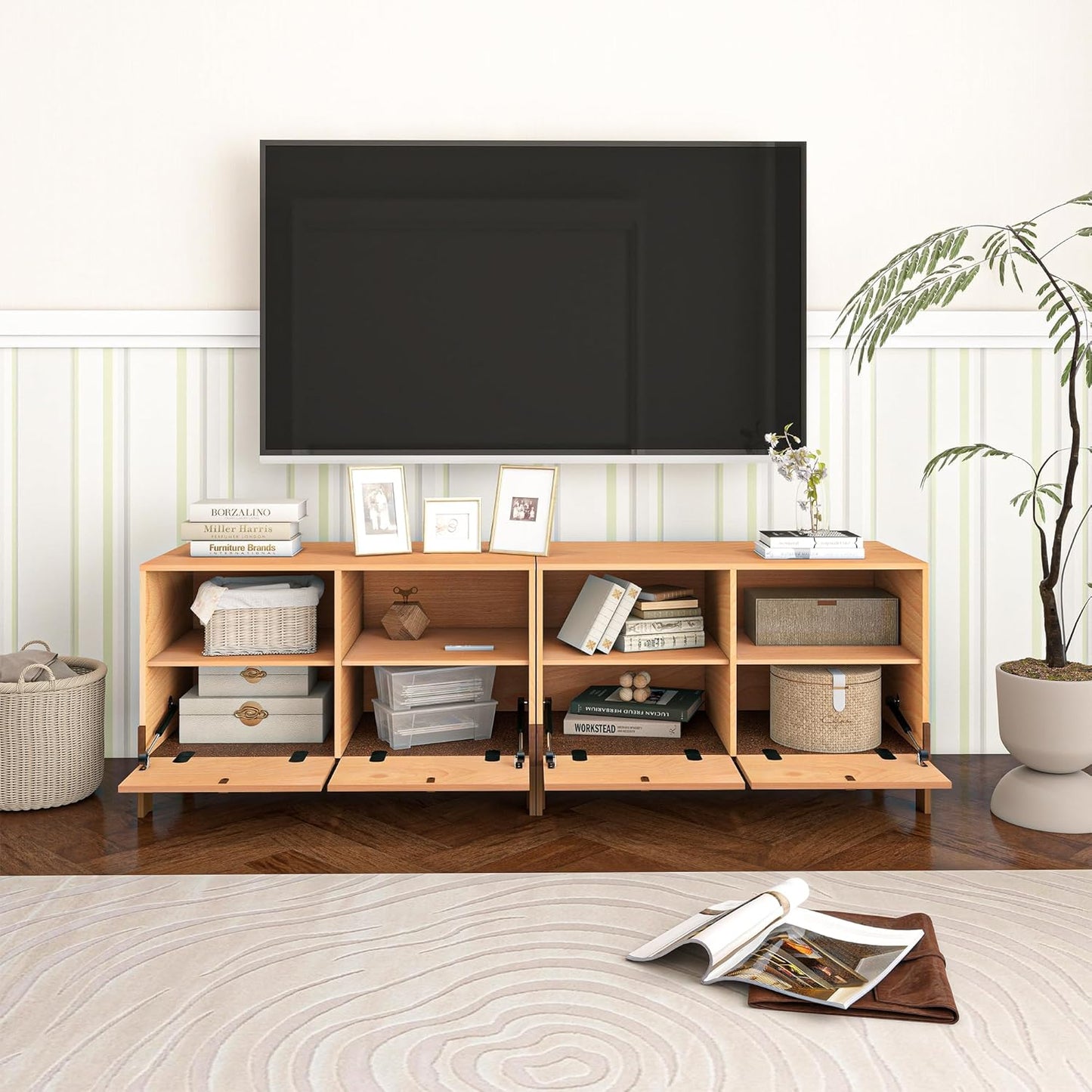 Sebastack TV Stand, Expandable Television Stand, Customizable Coffee Table with Drawer, Entertainment Center and Media Console with Storage for Living Room, Bedroom, 31.46 inch Beech Color