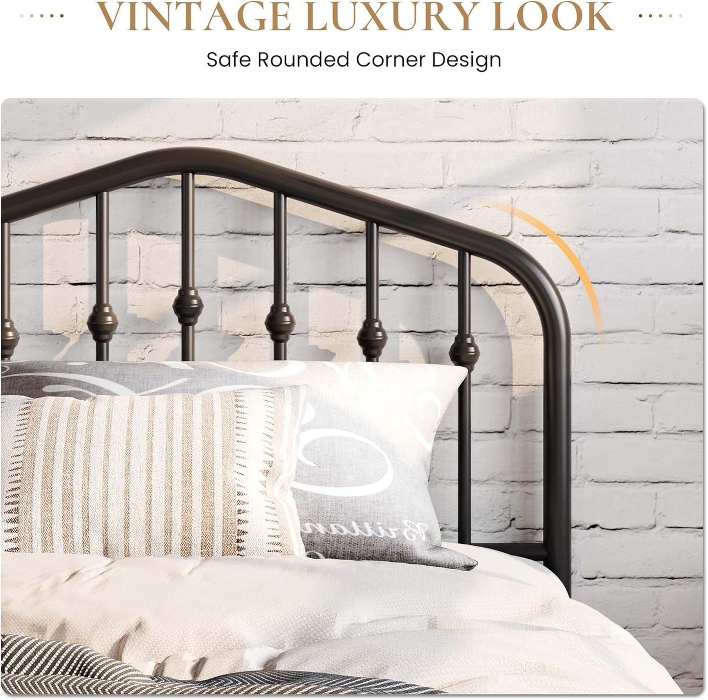 SHA CERLIN Twin Size Metal Platform Bed Frame with Victorian Style Wrought Iron-Art Headboard/Footboard, No Box Spring Required, Black