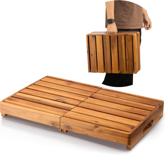 Holana 25in One Foldable Step Stool for Elderly - Acacia Wood High Riser Step Stool for Adults Kid - Wooden Mobility Stepping Stools 400 Lbs Load Capacity for Bathroom Aid Handicap, Bed,Kitchen,Garden