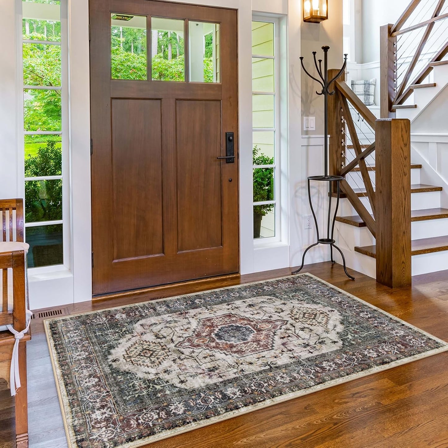 Lahome Oriental Washable Rug, 3x5 Rugs for Bedroom Living Room Entryway, Vintage Ultra-Thin Non-Slip Soft Throw Carpet for Kitchen Office Entrance, Brown/Grey