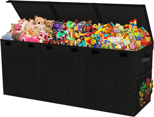 Extra Large Toy Box, Collapsible Sturdy Kids Toy Chest for Boys, Girls, 40"x14"x16" Storage Organizer Toddler Storage Bins with Lids, Toybox Basket for Living Room, Bedroom, Nursery, Black