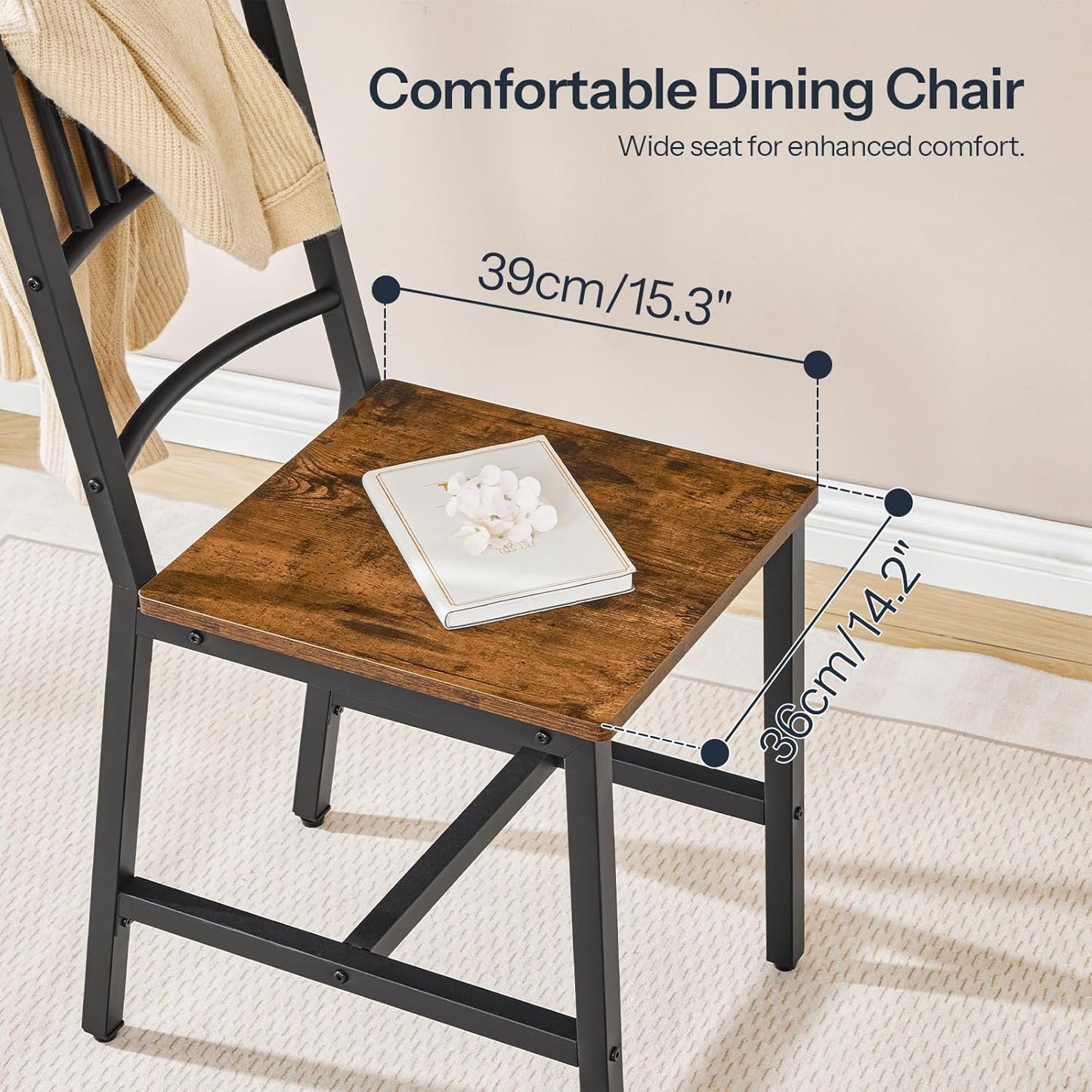 HOOBRO Kitchen Chairs Set of 4, Wooden Dining Room Chairs with Metal Frame, Dining Chair with Back, Easy to Assemble, Farmhouse Dining Chair for Living Room, Rustic Brown and Black BF39CDP401